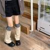 Winter Autumn Knitted Drawstring Leg Warmer Gothic Colorblock Foot Covers Flared Hem Loose Knee High Socks for Women