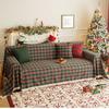 Christmas Sofa Cover American Retro Holiday Red Green Plaid Slip Proof Full Coverage Fringe Couch Blanket
