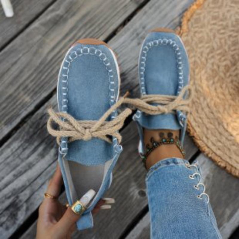 Damskie mokasyny wsuwane z zamszu - Płaskie buty z miękką podeszwą w stylu boho na jesień, Wygodne mokasyny do jazdy na co dzień