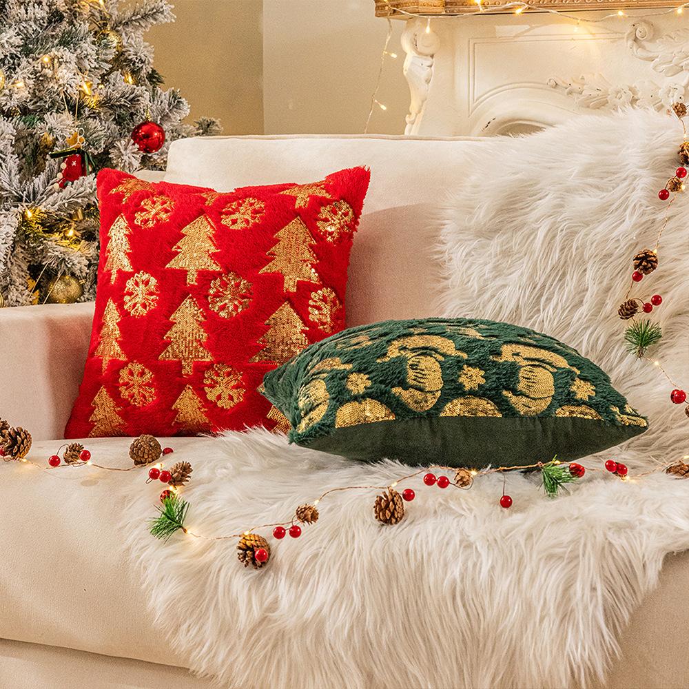 New Sequin Christmas Pillow American Holiday Plush Sofa Pillow Cushion Cover Sequin Embroidered Pillow Cover Aa