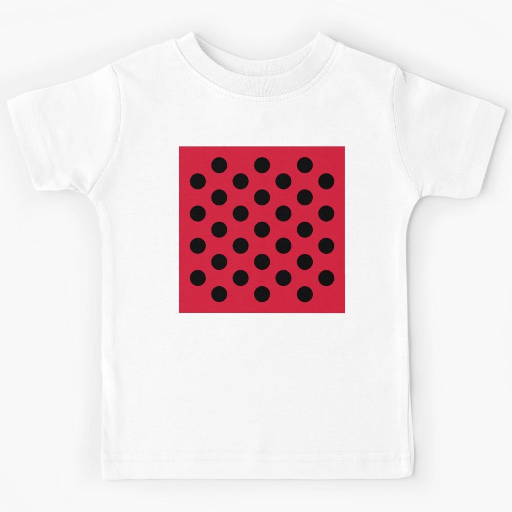 Medium BLACK and RED Polka Dots Kids T-Shirt 140