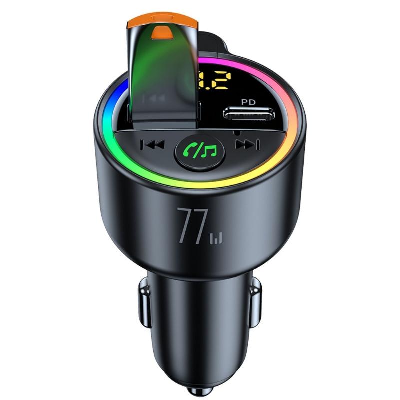 77W Bluetooth-compatible 5.4 FM Transmitter Car Adapter 65W+12W Fast Charging Car Adapter Call Sound LED Display