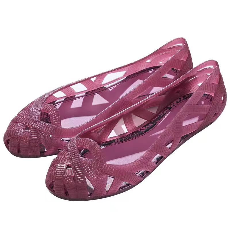

New Women s Summer Baotou Hollow Out Flat Sole Beach Sandal Soft Sole Non Slip Shallow Slip-On Jelly Mom s Sandals 37 червоний