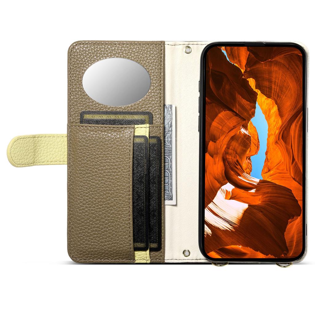 ESEBLE E11 For Samsung Galaxy S23 Ultra Case Zipper Pocket Litchi Texture Leather Phone Cover with Mirror and Wrist Strap