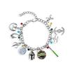 Classic Movie Wars Charm Bracelet with Alien Lightsaber Spaceship Pendant Cosplay Jewelry Gift for Men