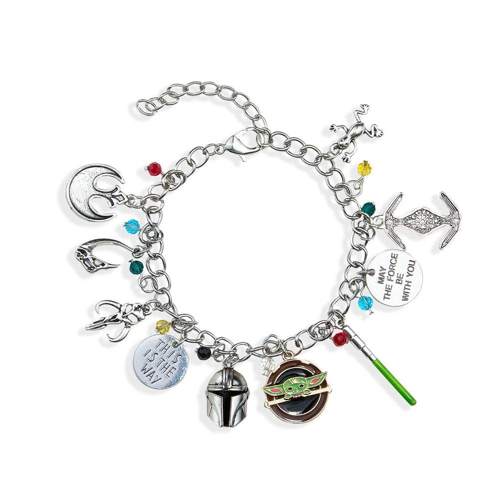 Classic Movie Wars Charm Bracelet with Alien Lightsaber Spaceship Pendant Cosplay Jewelry Gift for Men