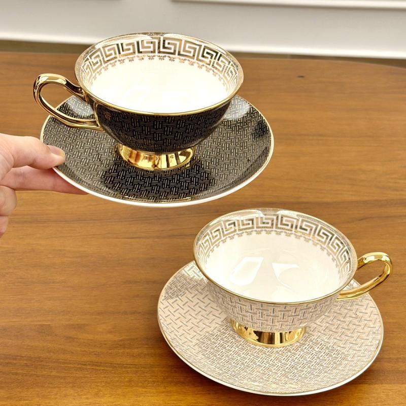 Bone Coffee Mug Set Ceramic Classic Grid Mug Coffeware Sets with Gifts Box Packing Wedding Gifts Chinese Tea Cup Drinkware