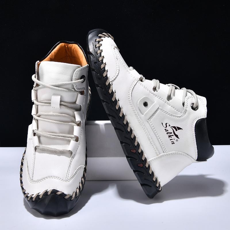 2025 Autumn/winter Men's Casual Shoes Short Boots Mid Top, Large-sized Handmade Ankle Boots Work Boots