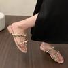 Fashion Fashion Spring/summer Internet Celebrity Fashion Floral Shave Low Heel One-line Sandals Female Explosion Outside To Wear Sandals