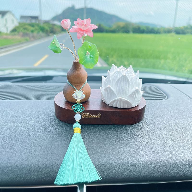 

Good Luck Lotus Gourd Ornament Car Dashboard Decoration Walnut Wood Decorative Lotus Aroma Diffuser Stone Car Perfume Ornament Ornaments (Come with Perfume Refill)