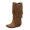 Autumn and winter fringed women's boots small square head solid color casual fashion boots H