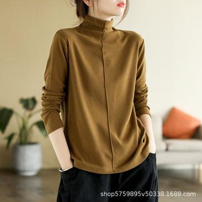 Double-sided German Velvet Simple Splicing Semi-turtleneck New Thickened Bottoming Shirt for Women's Autumn and Winter Versatile Fashion