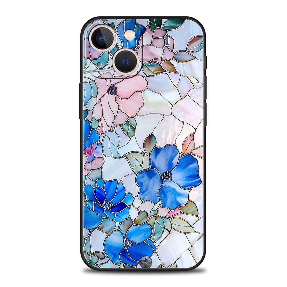 Fashion Flower Pattern Phone Case For iPhone 17 16 15 Pro Max 11 12 13 14 7 8 Plus SE 2020 X XR XS Cover Soft Black
