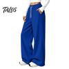 Wrinkle Resistant Casual Pants Women Wide Leg for Fall Winter, Drawstring Elastic Waist Loose Fit Trousers, Solid Color Straight Legs Trousers