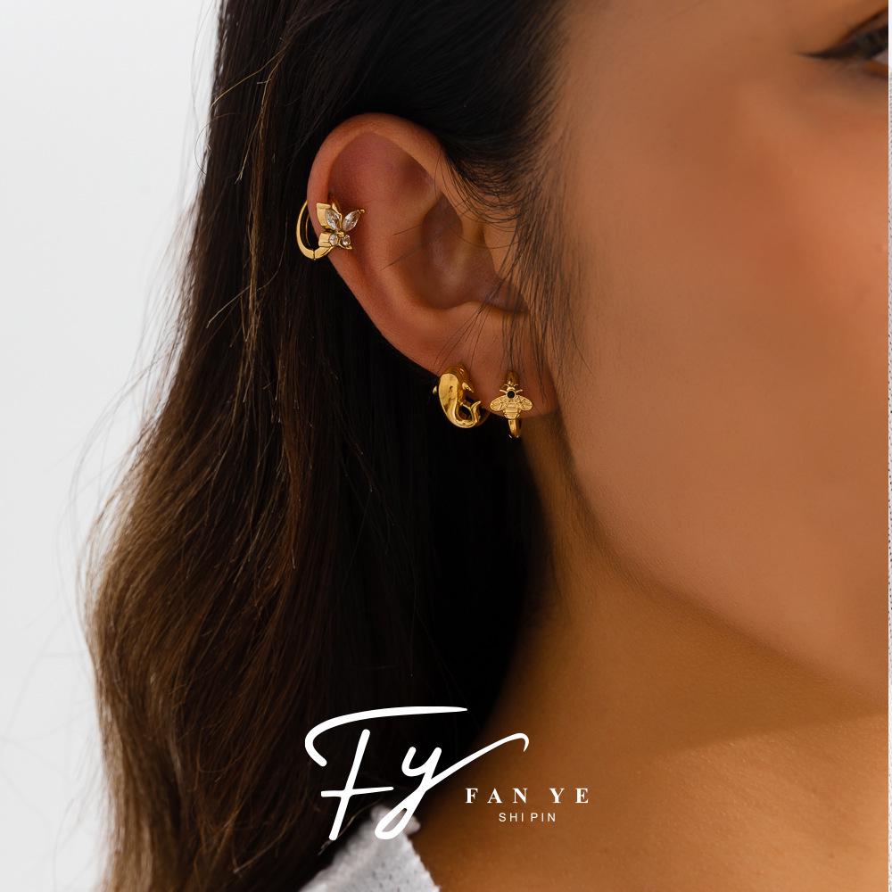 18k Gold Plated Rhinestone Butterfly Hoop Earrings - Women's Exquisite European & American Style