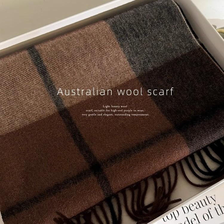 Mary Heavy treasures! 100% wool Australian wool scarf, women's winter simple plaid couple narrow version long scarf