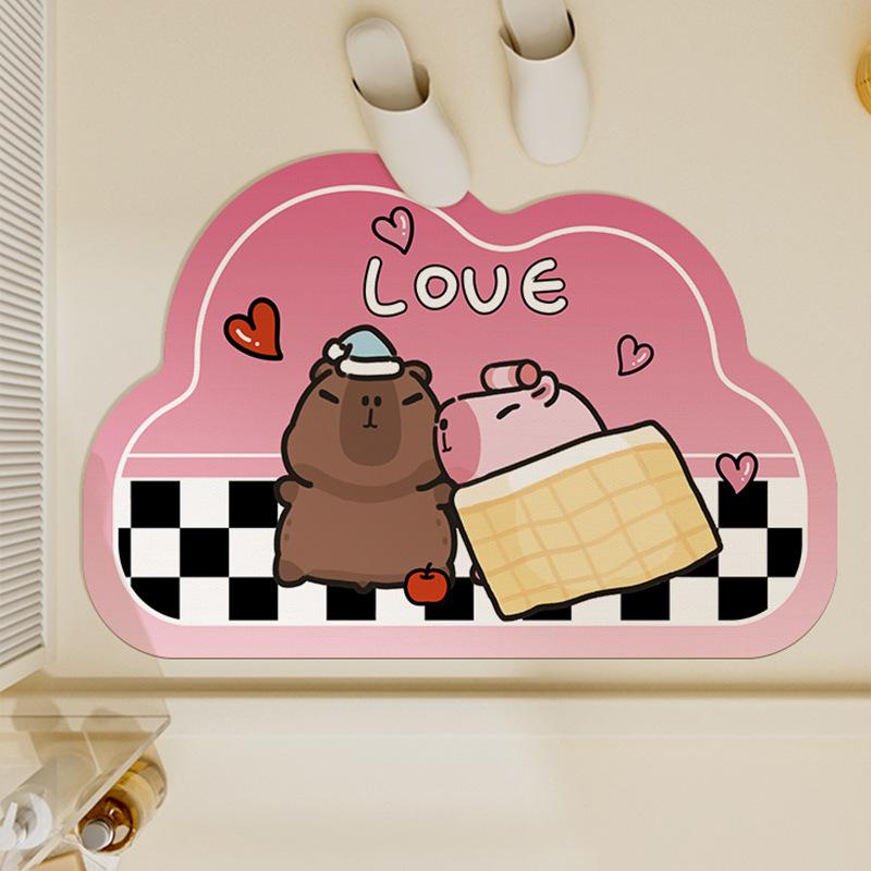 Diatom Mud Floor Mat Cartoon Bathroom Water Absorbing Household Wear-resistant and Anti Fouling Bathroom Door