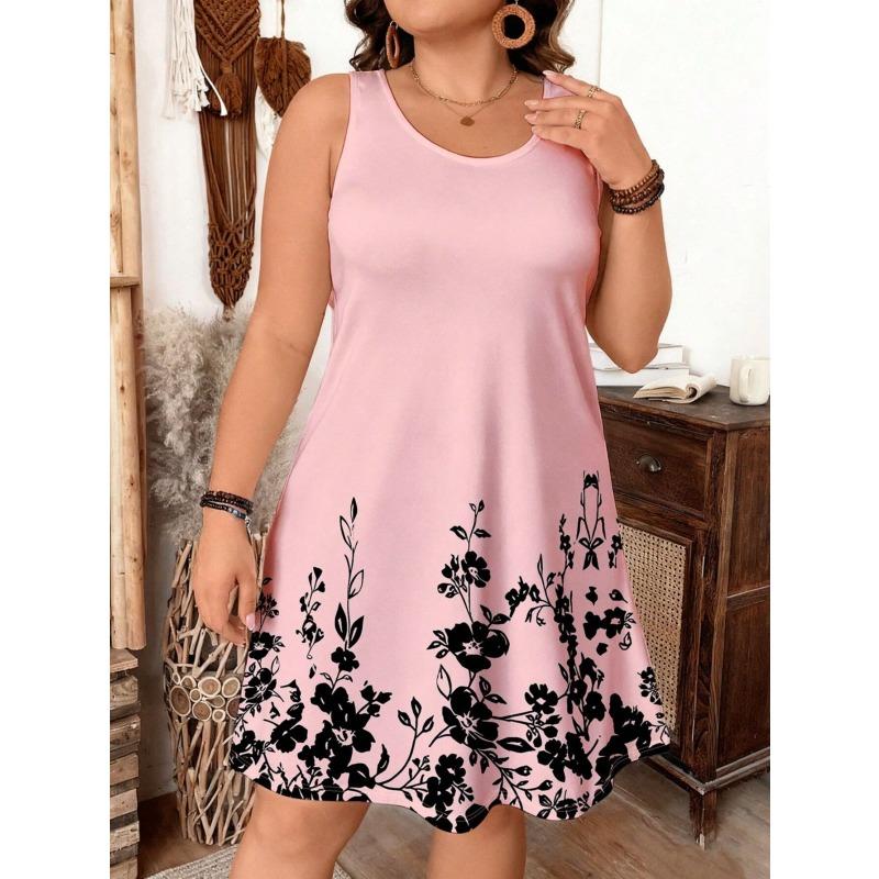 Neues Sommerkleid für Damen mit Blumenprint, Rundhalsausschnitt, Lockerer Schnitt, Modisch, Ärmellos, Einteiler