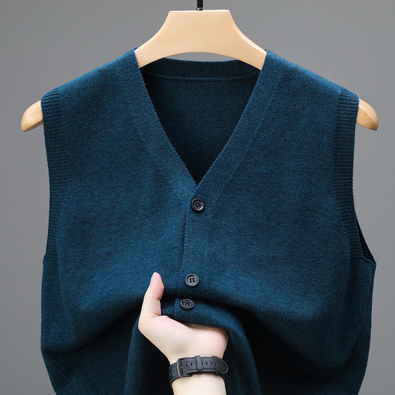 Single Breasted Pullover Autumn Sleeveless Vests Men Work Sweater Knitted Male Waistcoat Jumper Pullovers