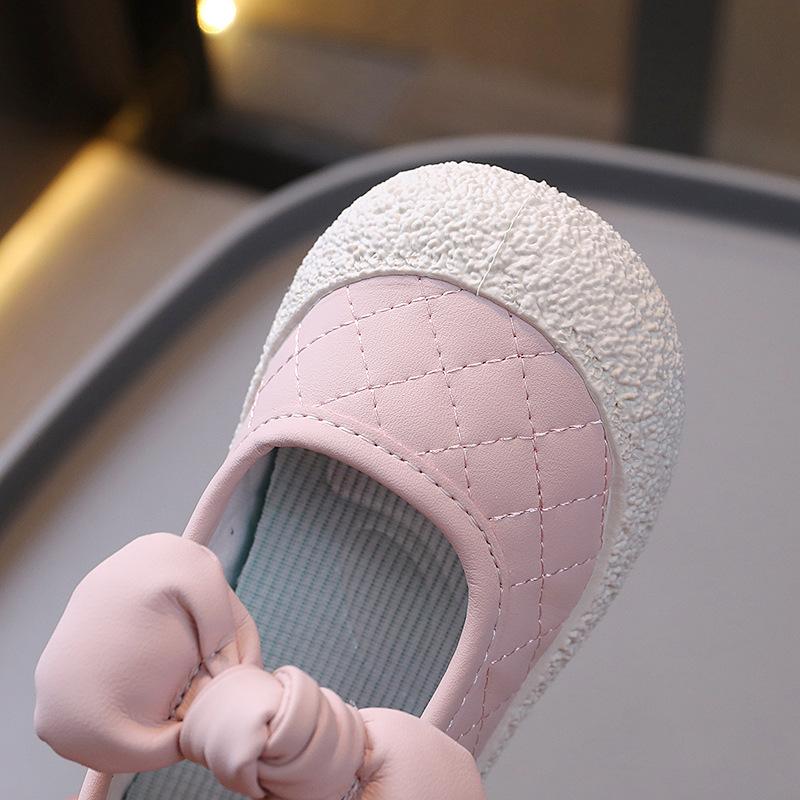 2025 Spring and Autumn Little Girl Princess Shoes Korean Version Girls Velcro Dress Shoes Girls Baby Bow Square Mouth Shoes