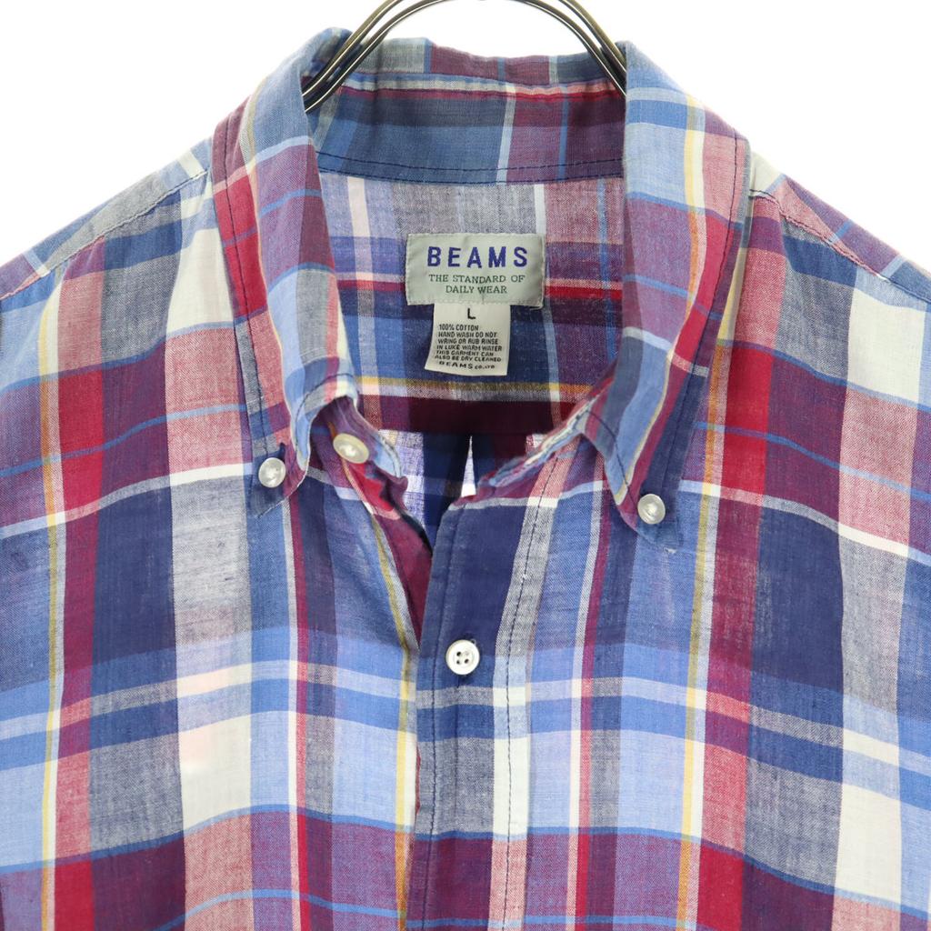 Beauty products BEAMS Check Pattern Short sleeve Cotton shirt L blue Men's Used
