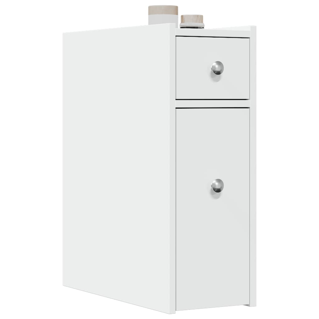 Narrow Wheeled Bathroom Cabinet, Bathroom Corner Storage Cabinet, White Engineered Wood