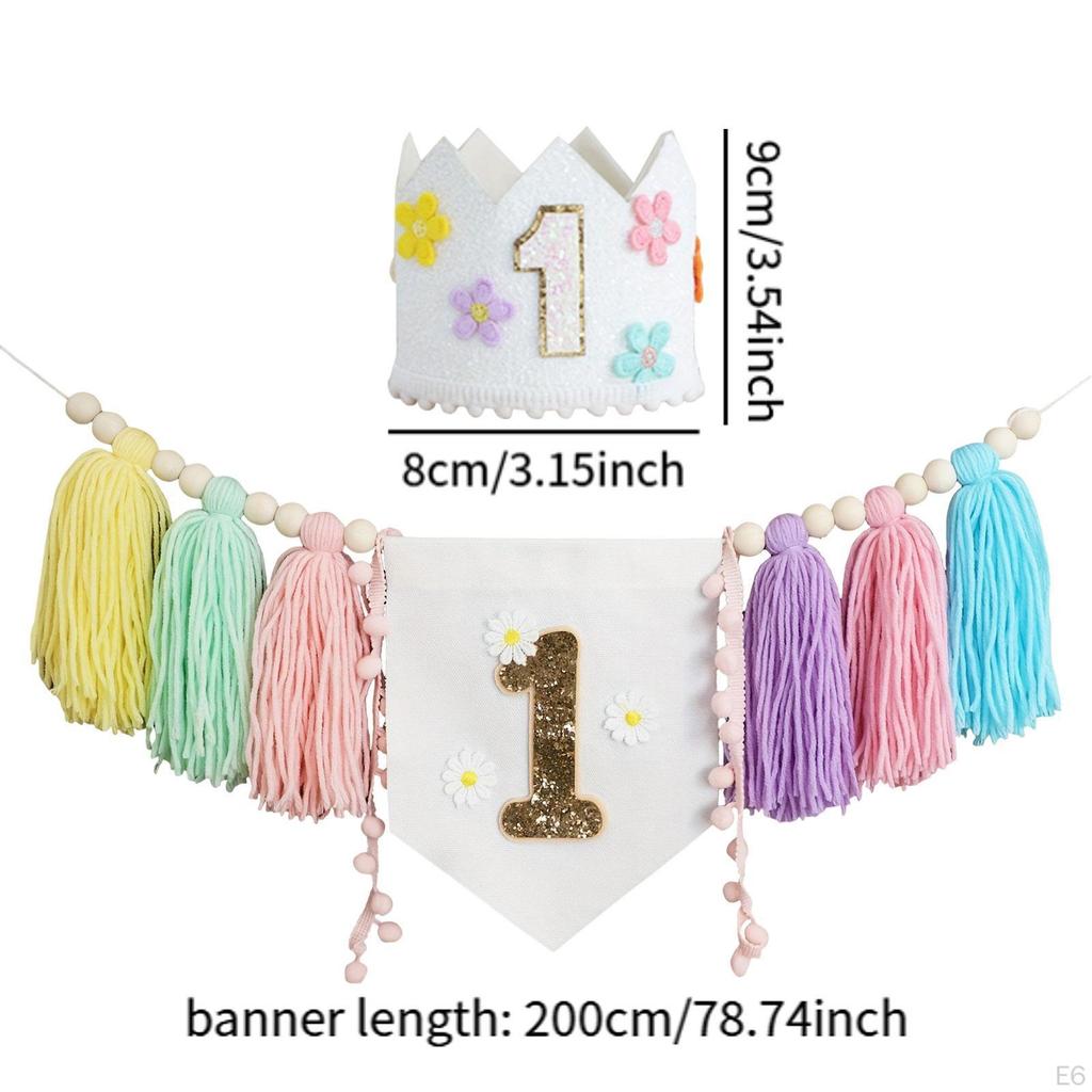 First Birthday Party Decorations High Chair Banner and Crown Hat Decorative Themed Supplies