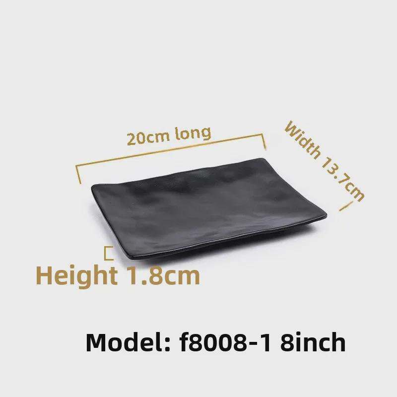 Melamine Black Tableware: Imitation Porcelain Plate for Cold Dishes, BBQ, Hot Pot, and Commercial Use.