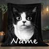 Custom Black White Cat Blanket Personalized Name Fleece Throw All Season Soft Warm Bedding Home Decor Gift for Cat Lovers