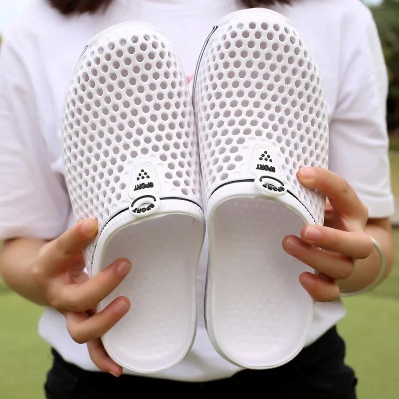 

Summer Couple Breathable Half Slippers Men Outdoor Baotou Hole Sandals Beach Flip-flops Men s Casual Flip-flops Platform Sandals 45 білий