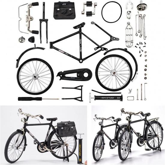 2025 New 51 Pcs DIY Retro Bicycle Model Ornament For Kids, Creative 1:10 Simulation Mini Bicycle Model Scale Kit With Inflator and Briefcase, Finger