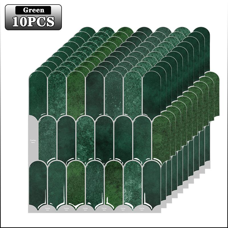 10PCS Self Adhesive 3D Wall Sticker Fish Scale PVC Tile Waterproof Mold Resistant for Kitchen Bathroom Backsplash Decor
