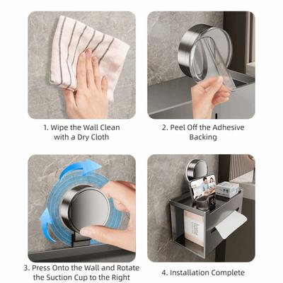 Aluminum Suction Cup Tissue Box With Drawer Non-perforated Wall Mounted Tissue Box Suction Cup Mount Waterproof