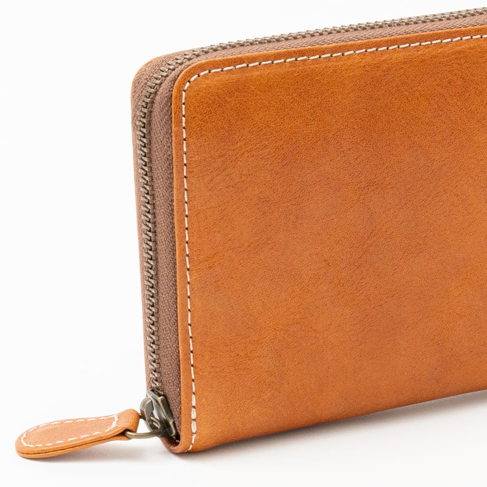 [e-mono] Genuine Leather Long Wallet, Tochigi Leather, Skimming Prevention, Round Zipper Wallet, Cowhide Leather, Zipper Purse, Long Wallet,