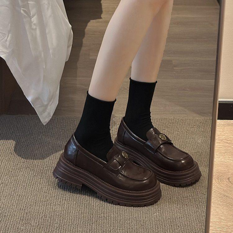 

New With Single Shoes, Small Leather Shoes, Women S Spring And Autumn 2025 Skirt, British Style Platform Women S Shoes, Loafers, All-Match Jk Models 35 коричневый