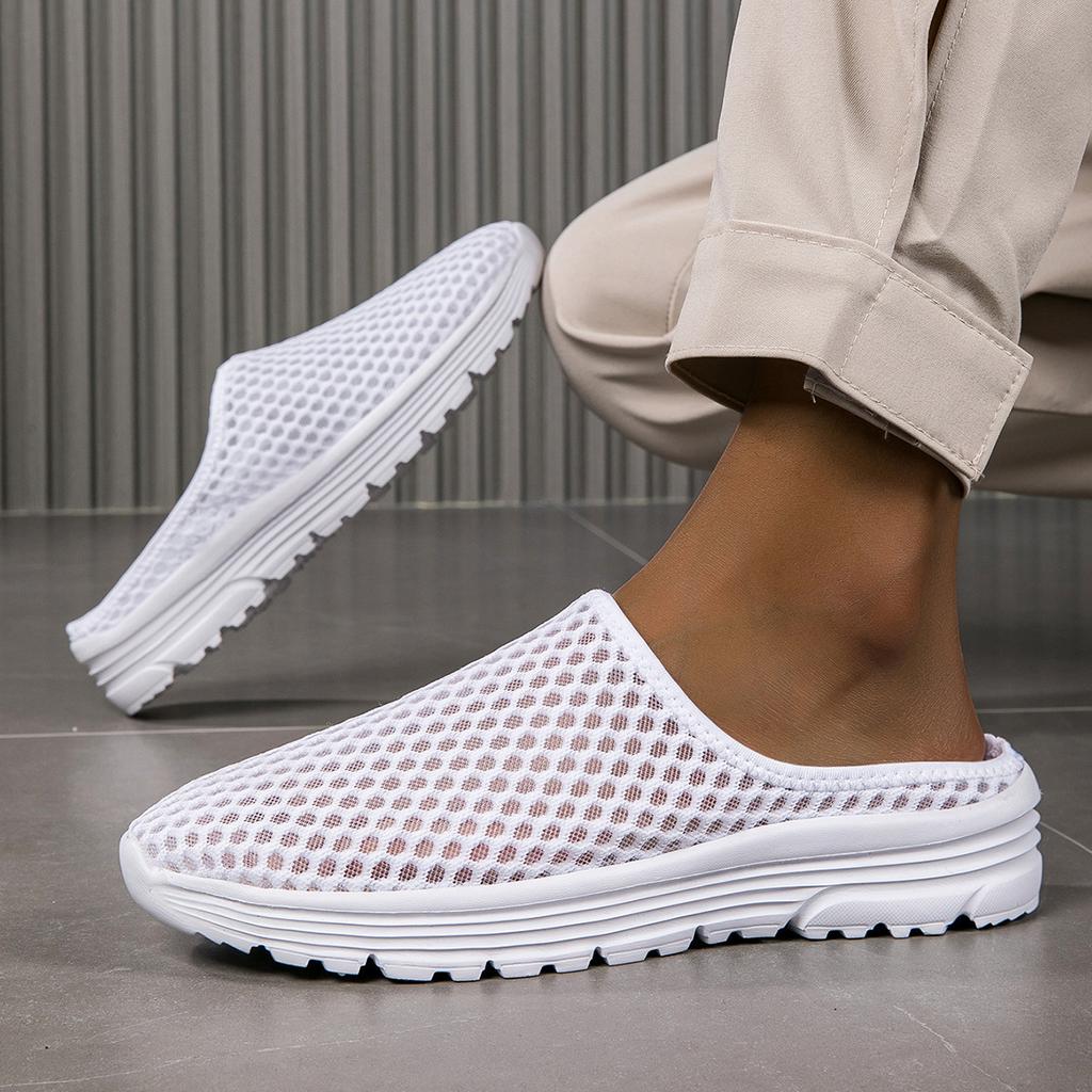 Lazy bag head half slippers summer mesh walking cool slippers large size comfortable sports half