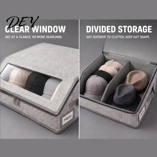Portable Hat Case for Travel Foldable Storage Bin, with Clear Window And Handle, Dustproof Wardrobe Box Non-woven Fabric Baseball Cap Organizer,