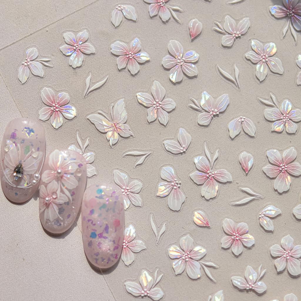 Embossed Flower Pink Butterfly Lucky Peach Blossom Chic Spring Petal 5D Soft Relief Adhesive Nail Art Stickers Manicure Decals