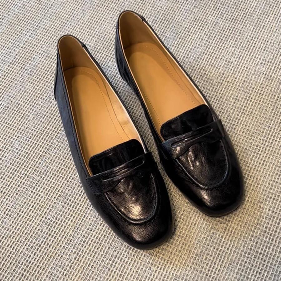Sheepskin Version~ Leather Loafers Women's New One-pedal British Style Small Leather Shoes Commuter Flats French Single Shoes