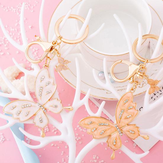 Oil-dipping Rhinestone Butterflies Keychain Women Girls Portable Zinc Alloy Backpack Purse Ornament Butterflies Key Ring Holder