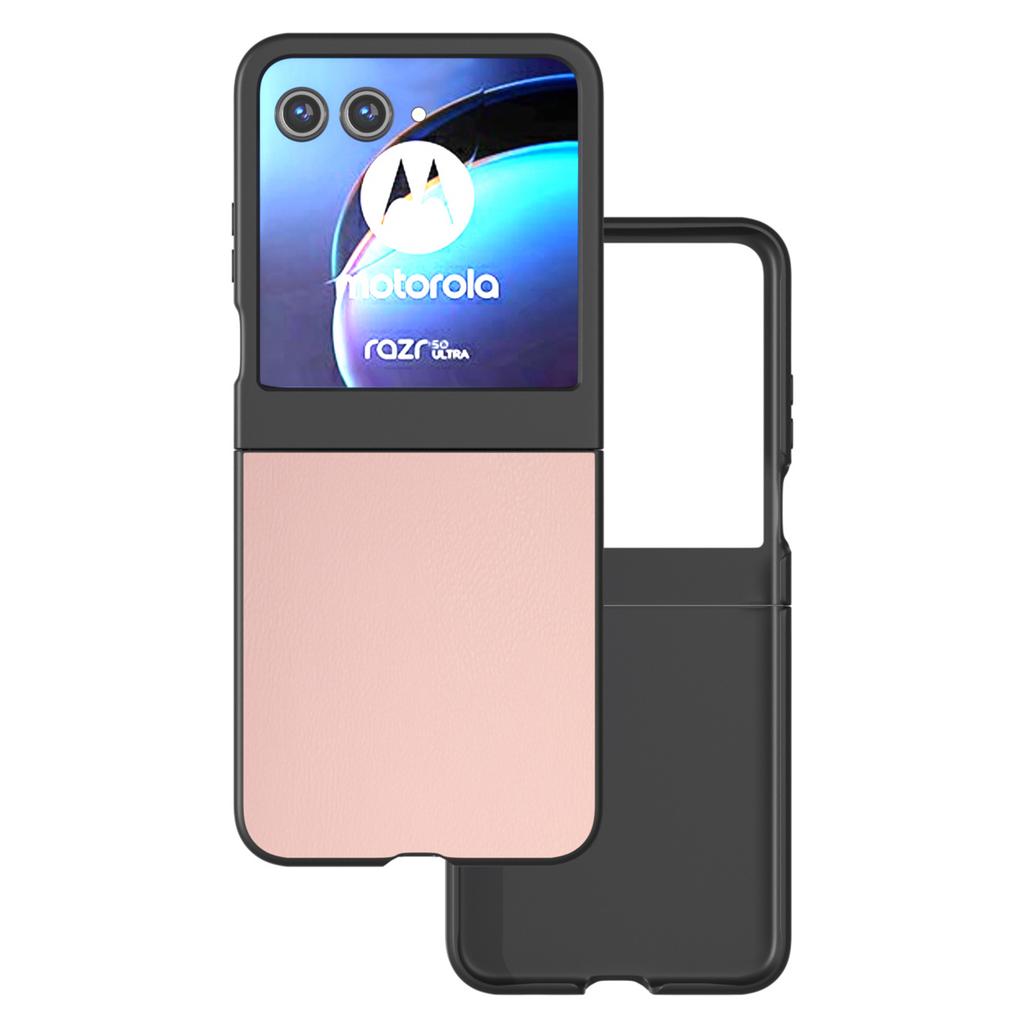 For Motorola Razr 50 5G Case Black Edge PU Leather Coated PC Phone Cover