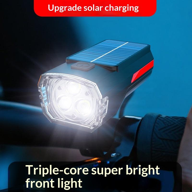 Bicycle Solar Charging Front Light Wide-Angle Road Bike 3 Led Headlight Flashlight Easy To Install Cycling Accessories