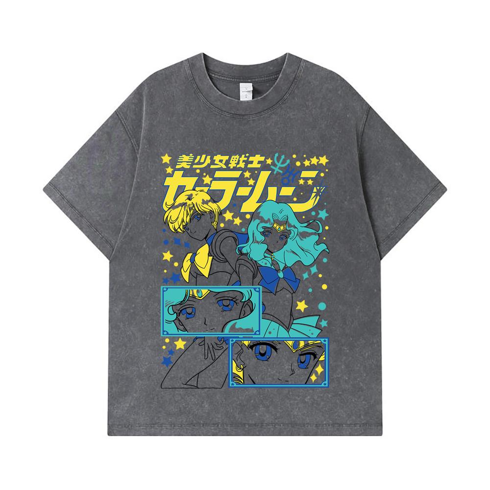 275 GSM Washed T-shirts 100% Cotton Michiru Haruka Print Unisex Heavy Cotton T Shirt