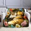 Multi Size Cats Surrounded By Flowers Pattern Blanket Flannel Material Soft Warm for All Seasons Home Outdoor Camping Picnics RV