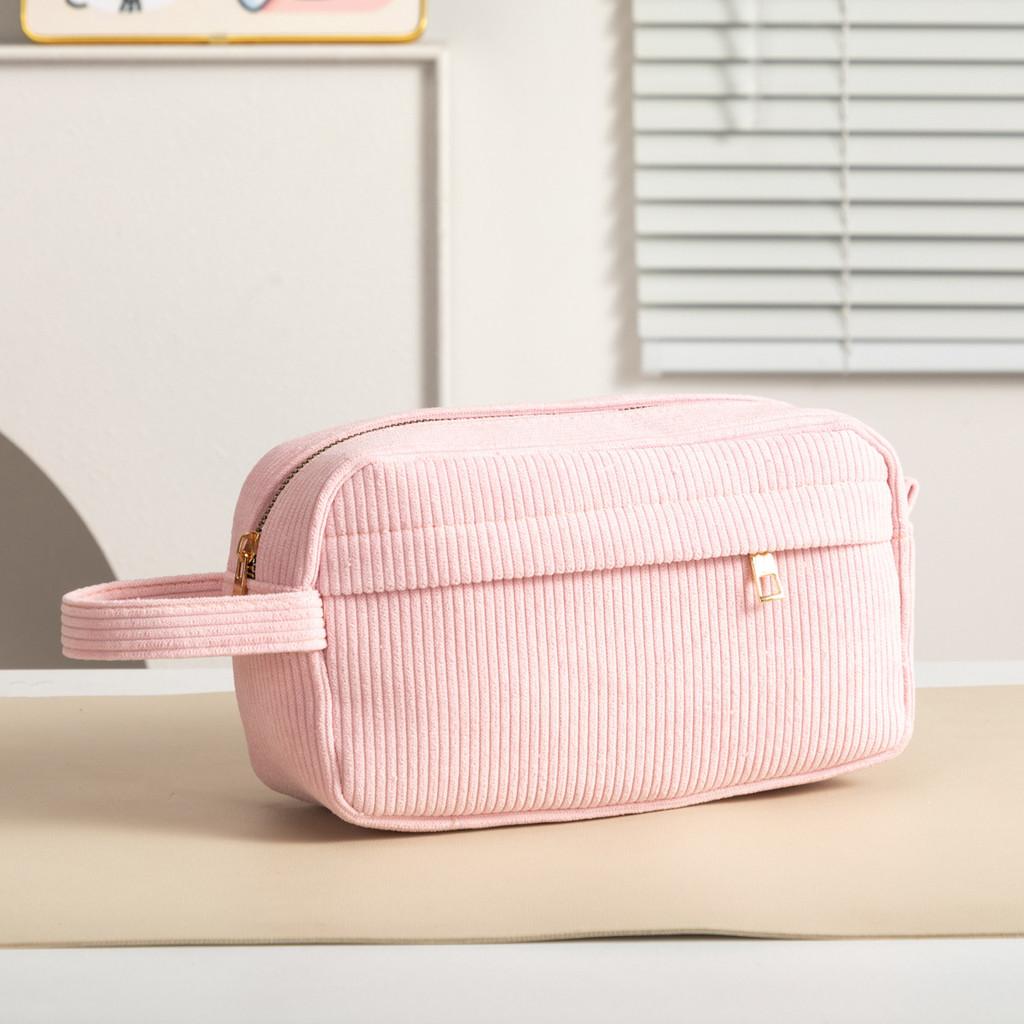 Light Corduroy Travel Cosmetic Bag With Zipper Closure For Home And Onthego Storage