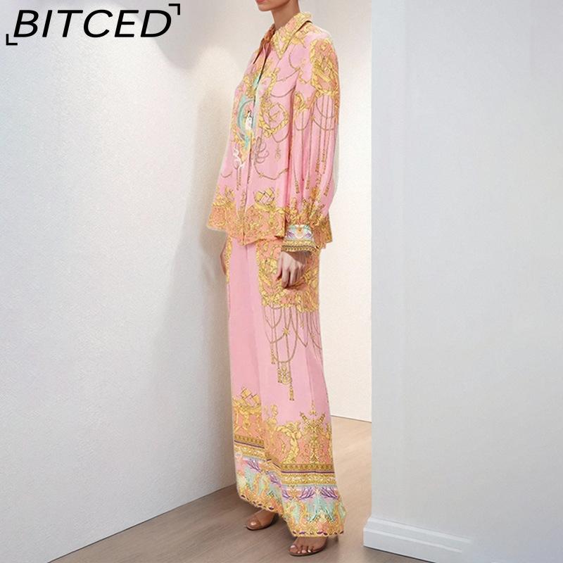 BITCED Damen Frühjahrskollektion: Eleganter Homewear-Stil Bedrucktes Langarm-Oberteil und Hose Lässiges Mode-Set