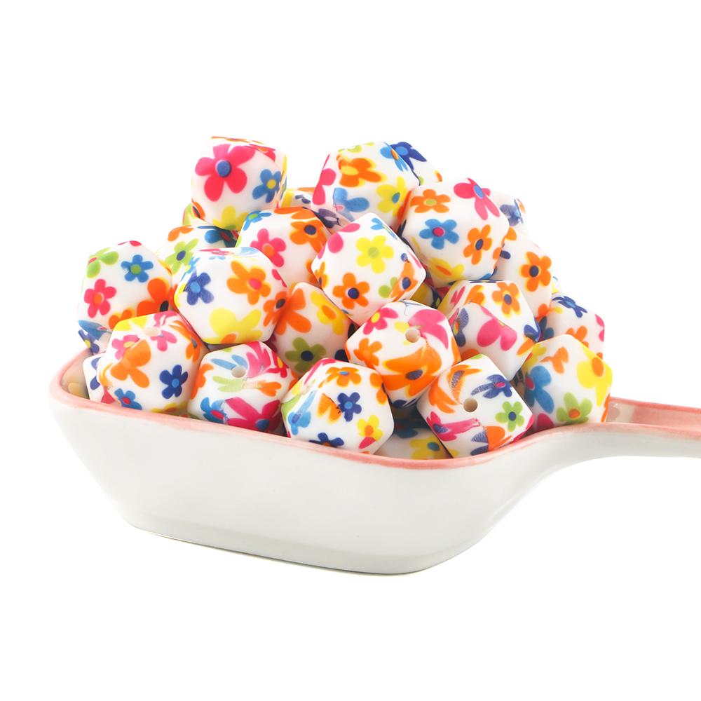 10Pcs 14mm Printed Hexagon Silicone Beads Leopard Bead For Jewelry Making DIY Beadable Pen Keychain Bracelet Accessories
