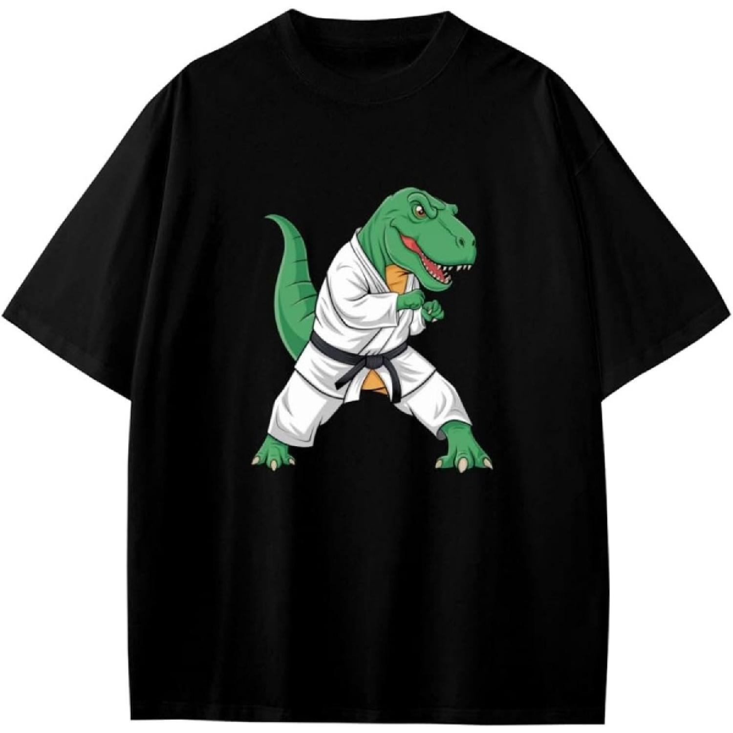 Vintage T-Rex Dinosaur Karate Anime Cartoon Gift Girls Boys Teens T-Shirt S