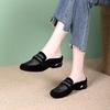 Women's Half Slippers Single Shoes Women's Mesh Yarn Flat Bottom Hollow Soft Leather Breathable Bag Head Rhinestone Matte