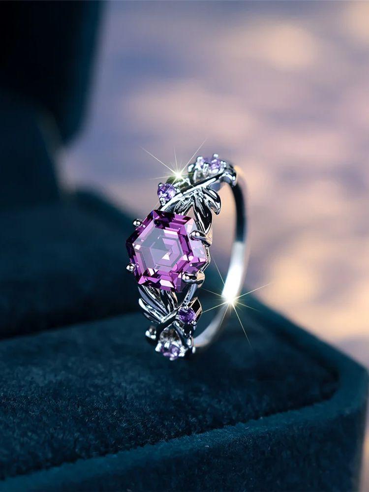 

Trendy Purple Zircon Crystal Flower Vintage Silver Color Wedding Bands Engagement Rings for Women Men Minimalist Jewelry 10